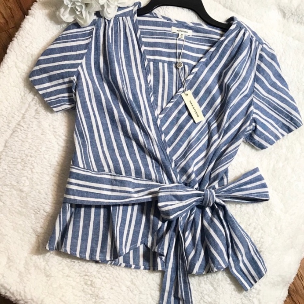 Max studio striped wrap top